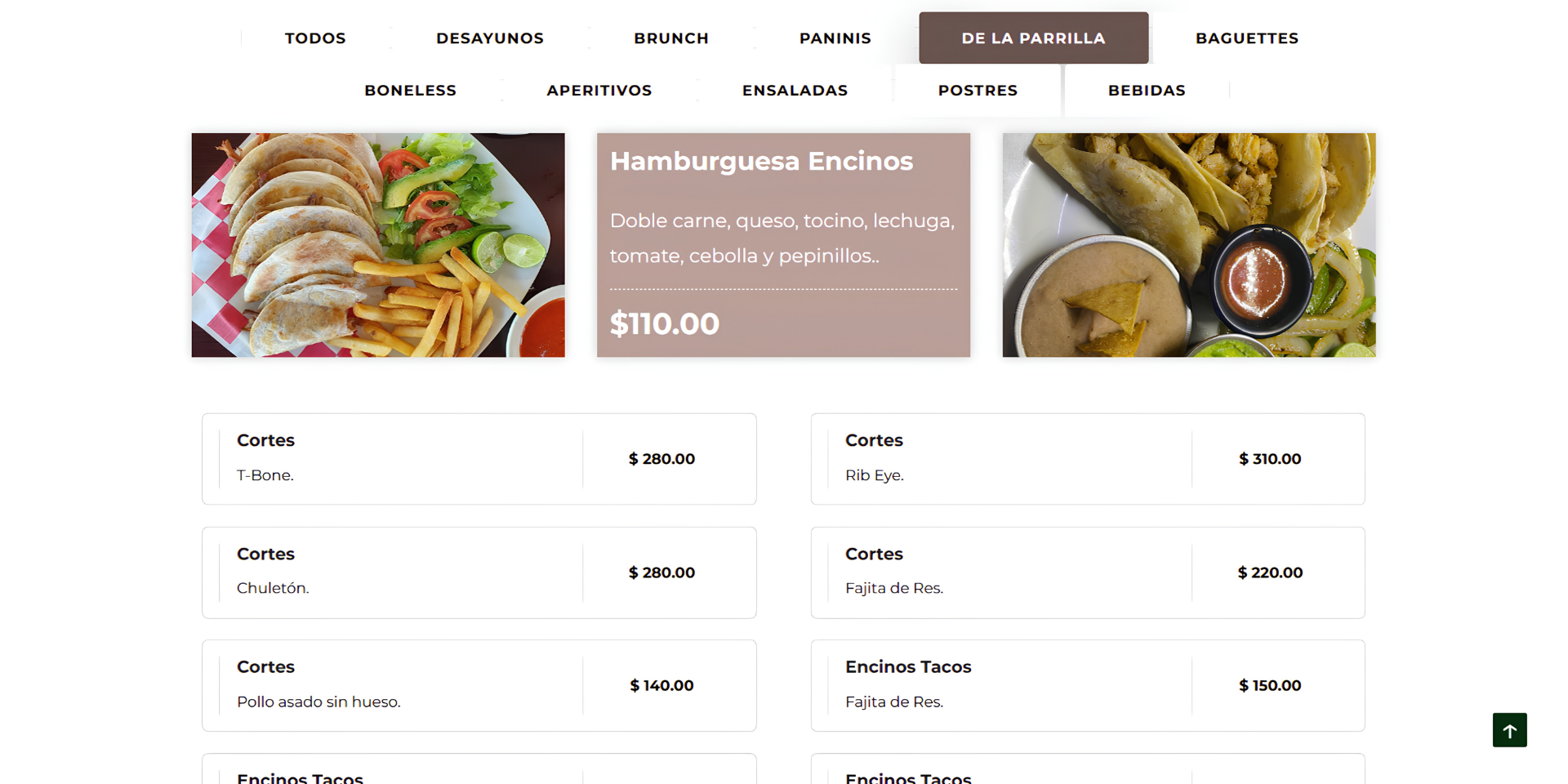 Catálogo de platillos de Encinos