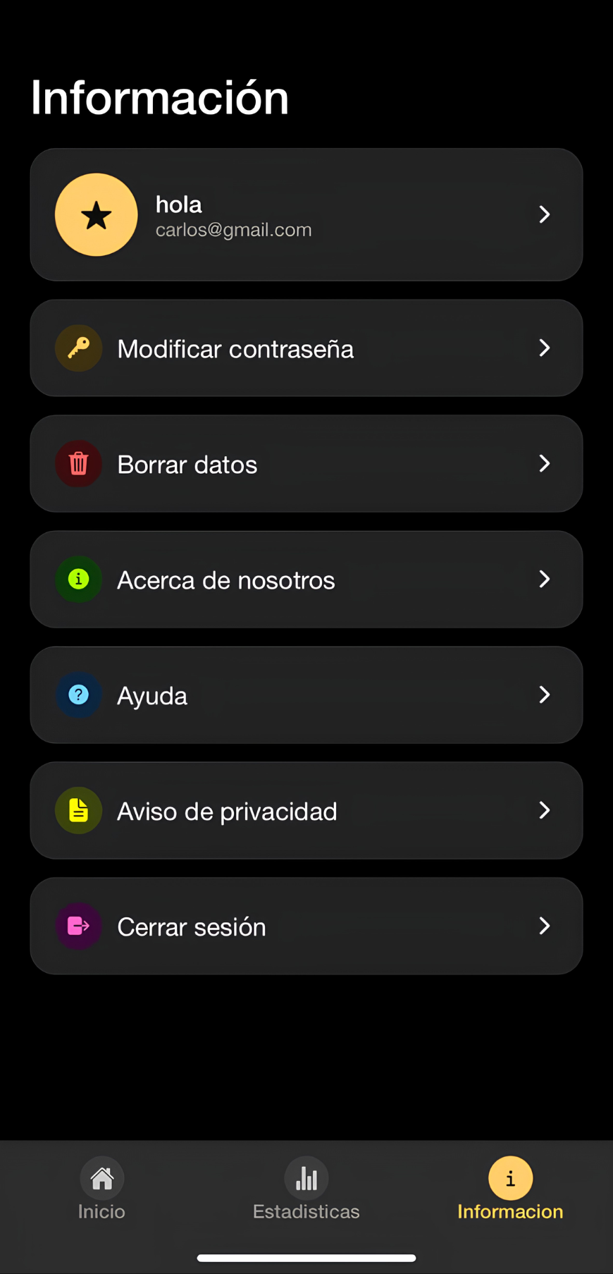 Opciones de información de FitLink