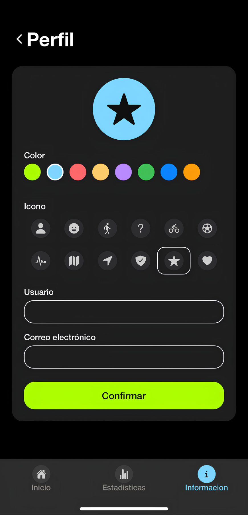 Edición de perfil de FitLink