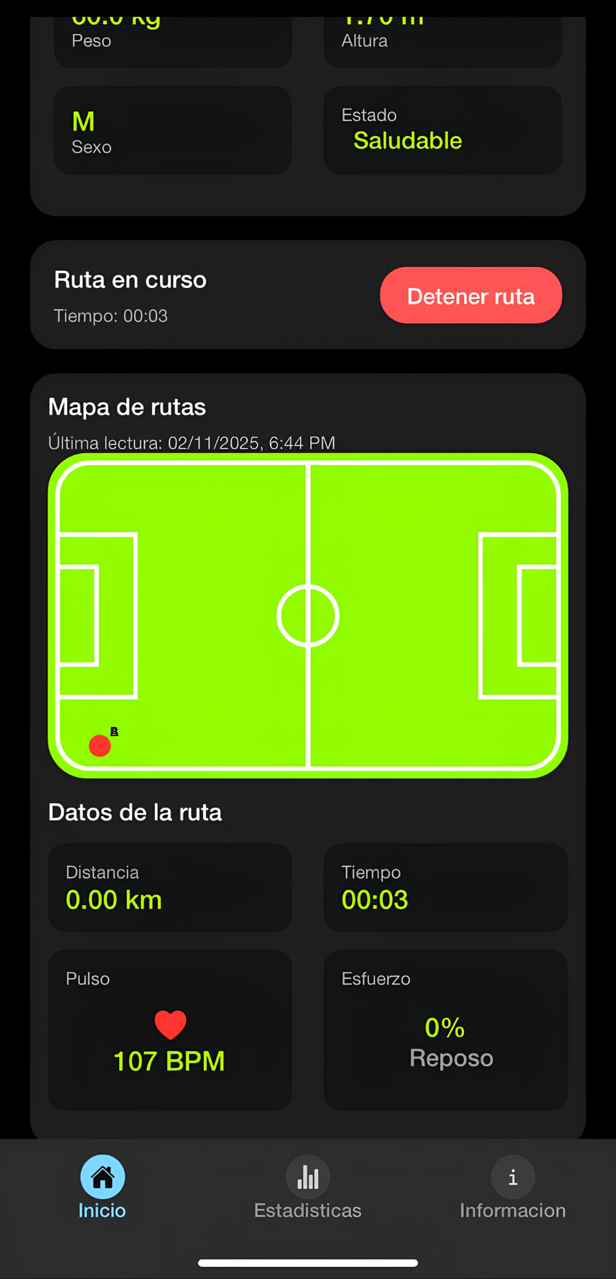 Ruta y métricas deportivas de FitLink