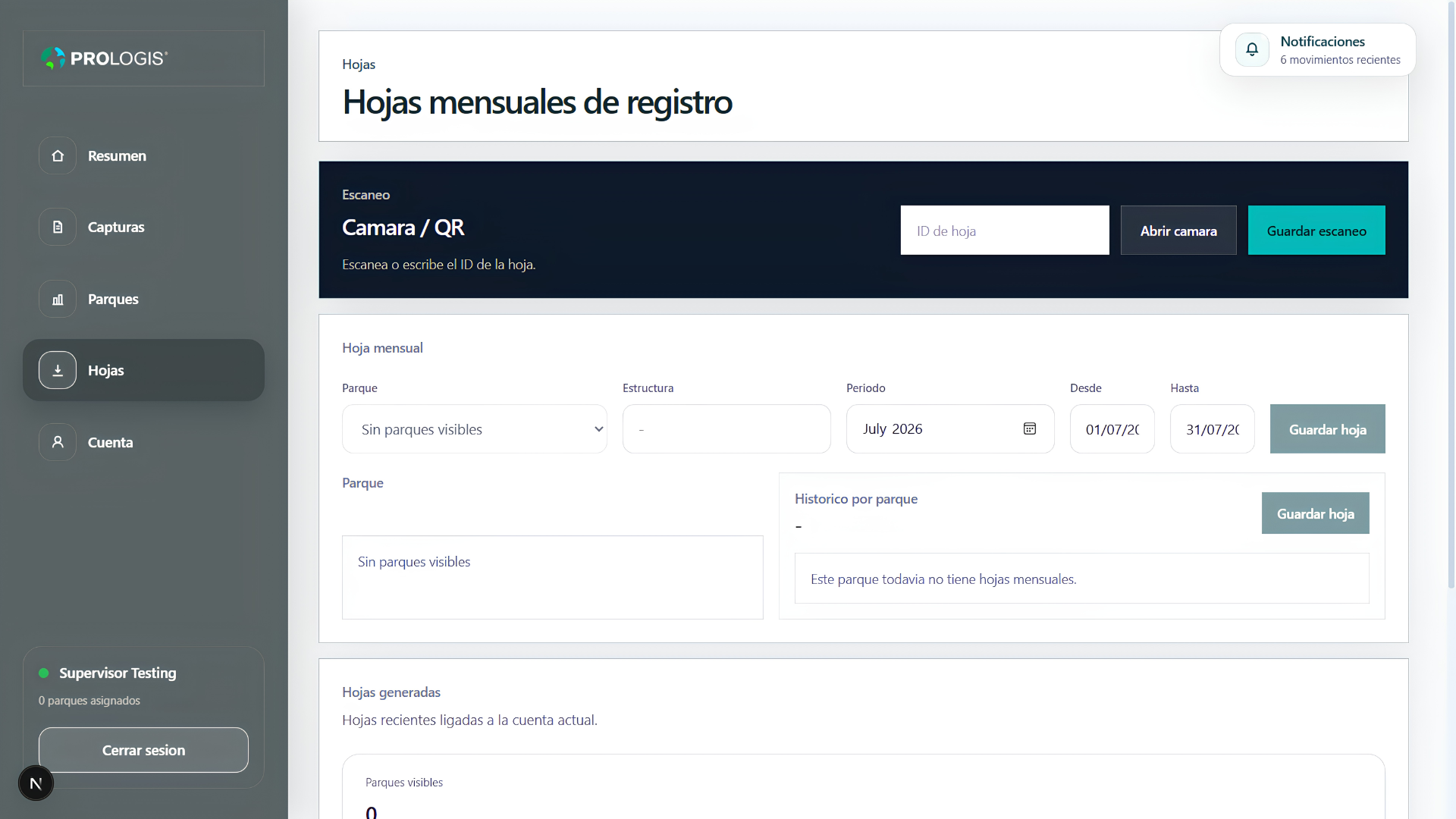 Captura mensual de lecturas en Prologis