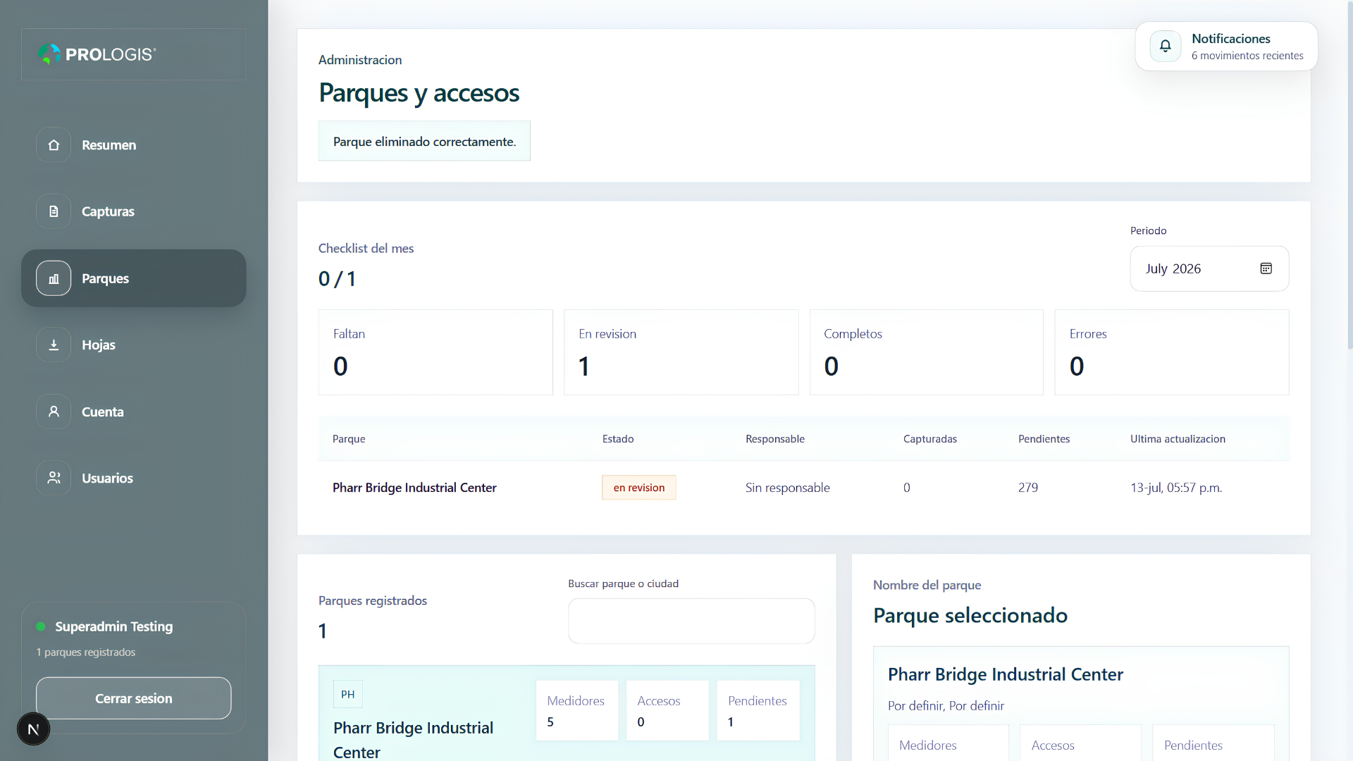Administración de parques y accesos en Prologis
